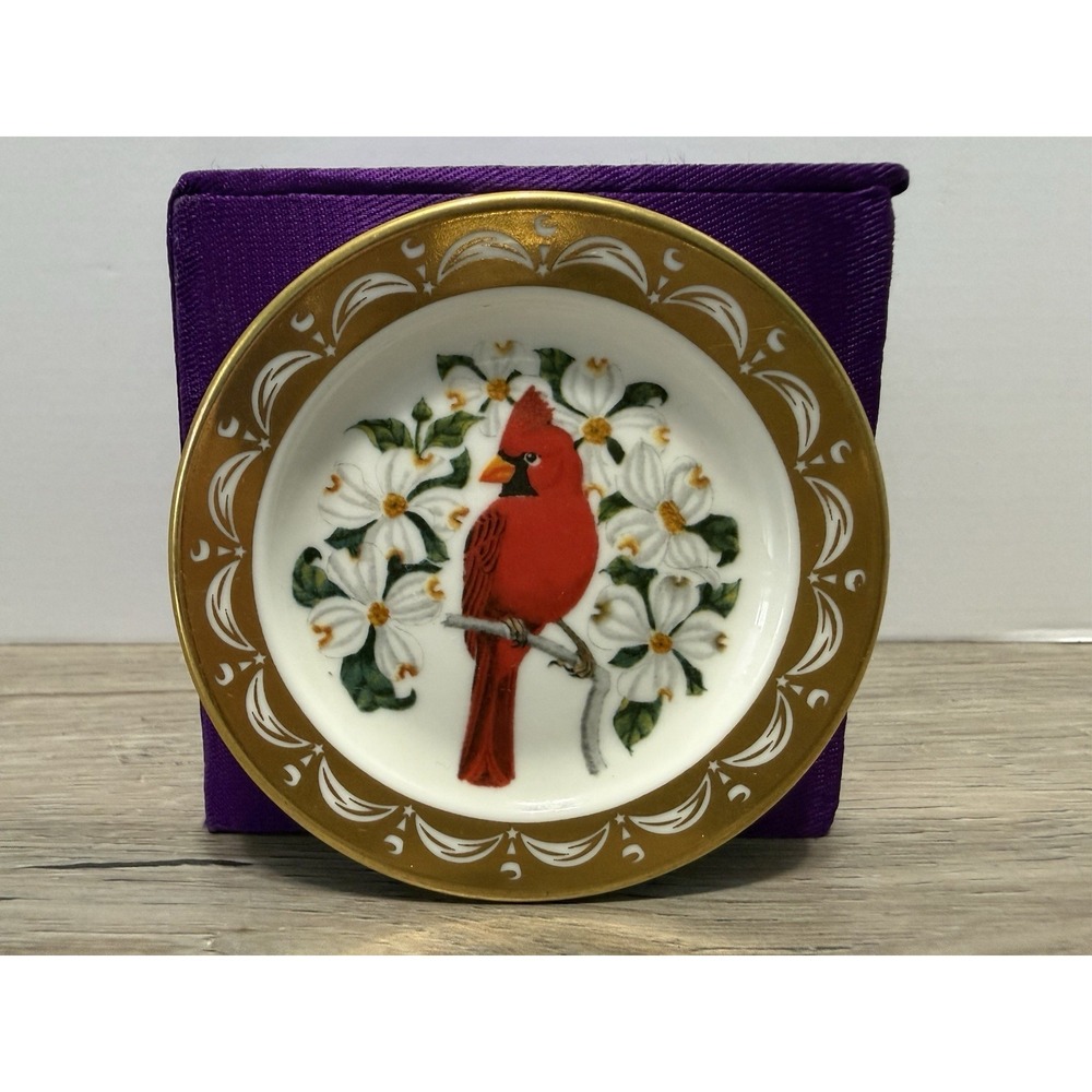 State Birds Flowers Franklin MINI Plate North Carolina Cardinal Dogwood 3"
